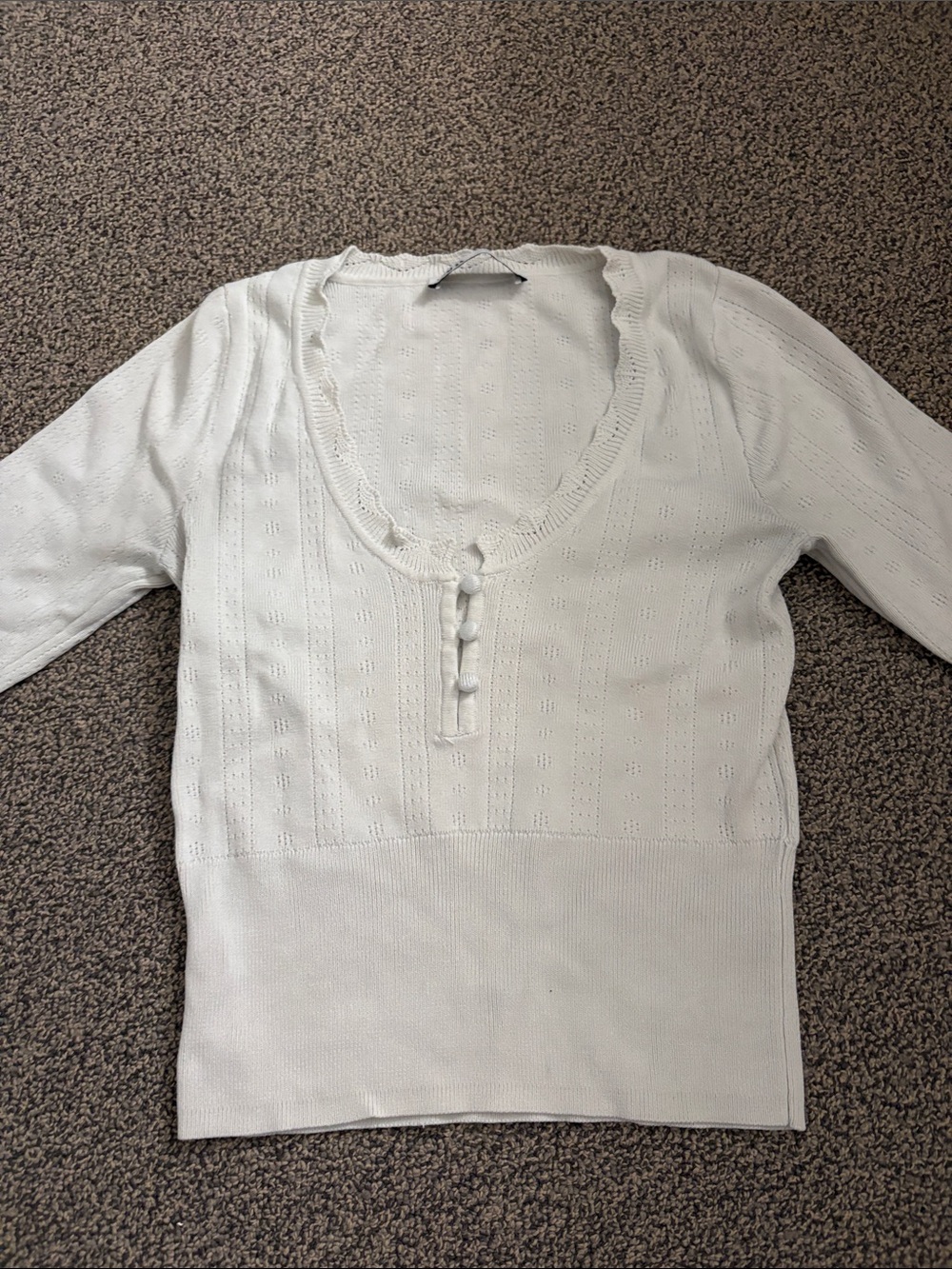 ZARA Cream Eyelet-Trim Knit Top